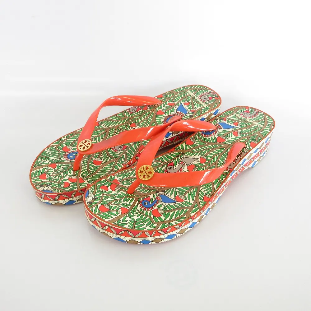 TORY BURCH トリーバーチ 総柄 ロゴ トングサンダル ビーチサンダル 8 25cm相当 オレンジ系 マルチカラー