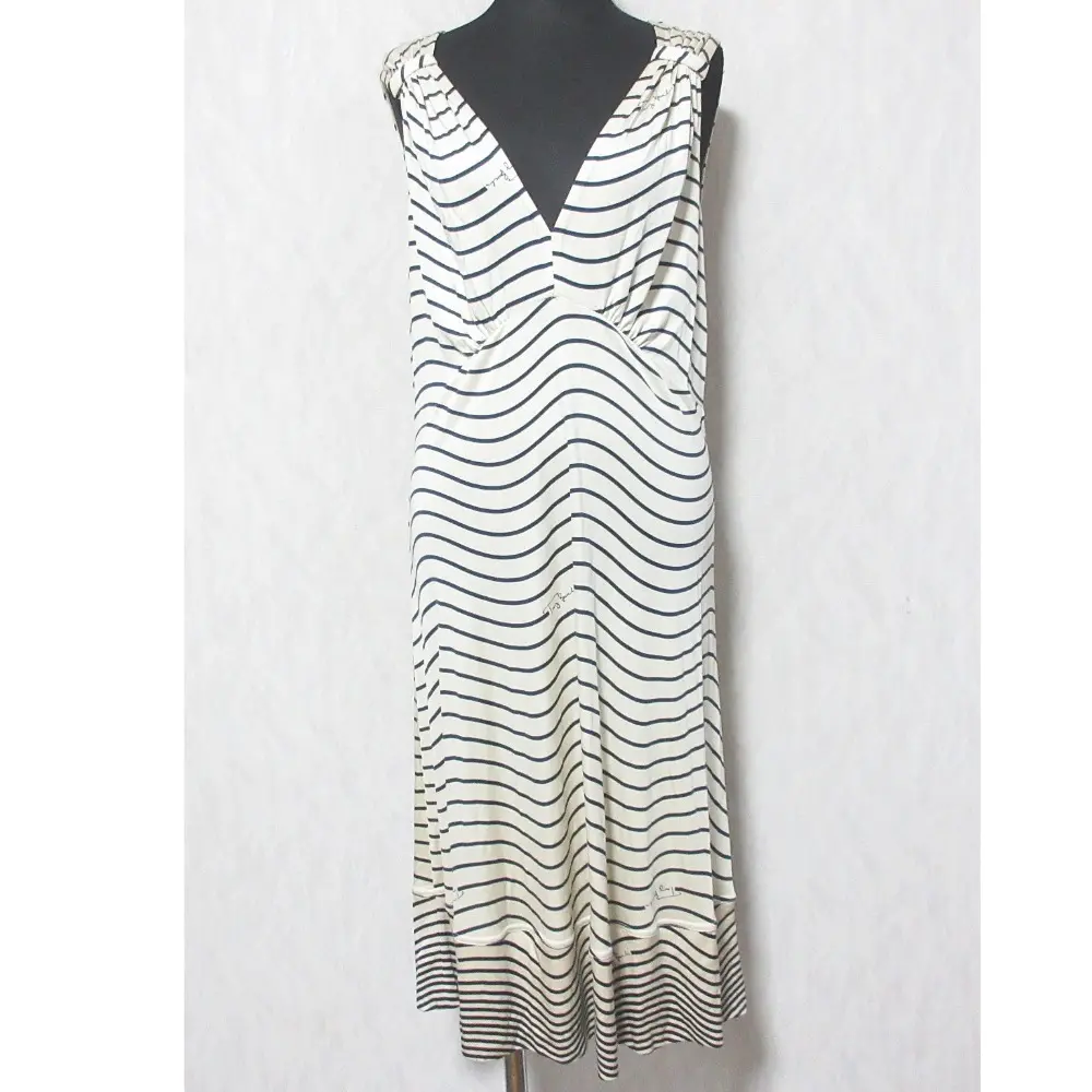 TORY BURCH トリーバーチ シルクジャージー ボーダーワンピース M ライトベージュグラデーション