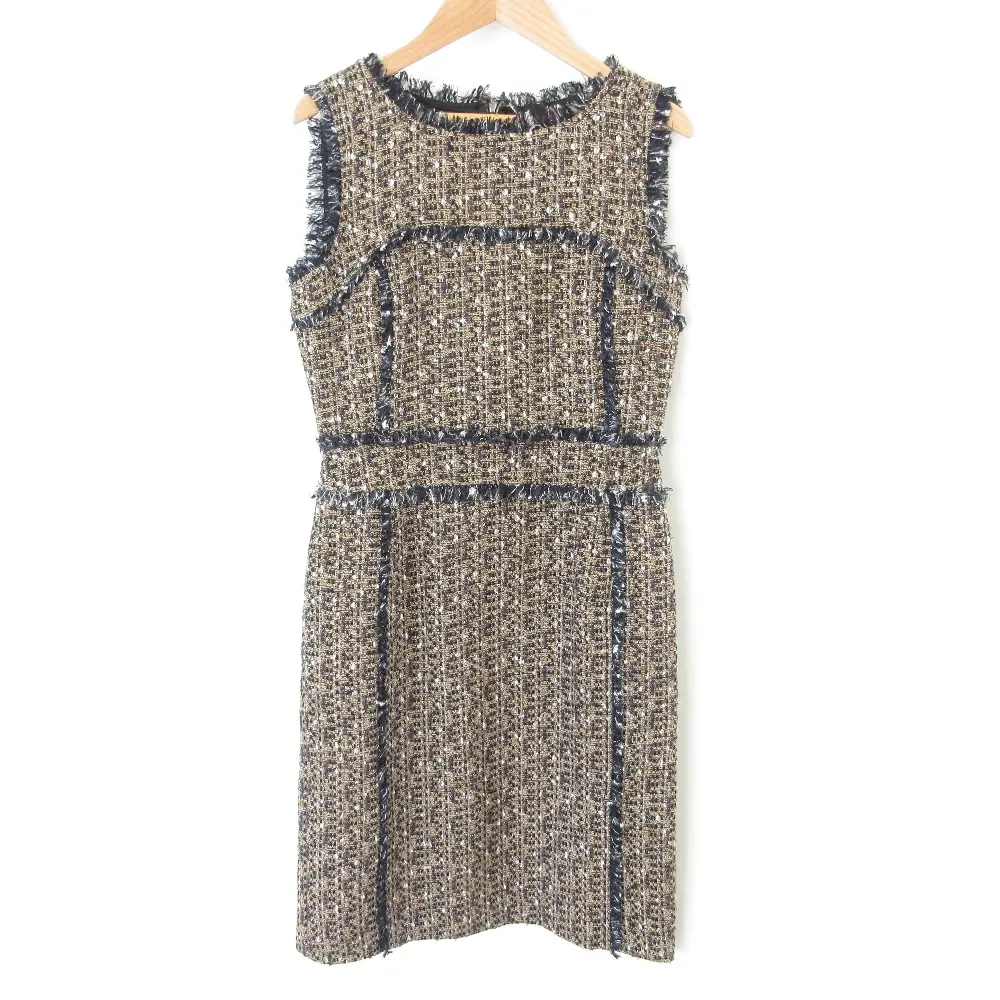 TORY BURCH トリーバーチ ノースリーブ ツイードワンピース ミニドレス 2 ベージュ系