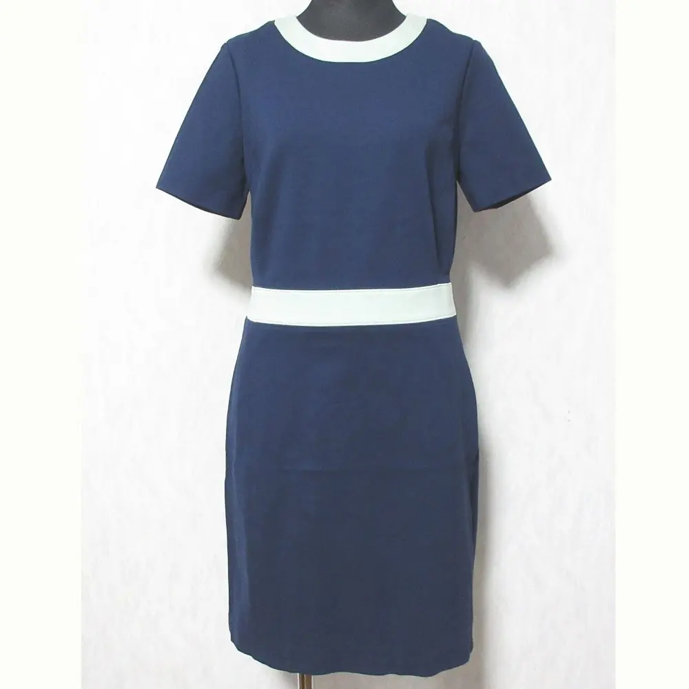 TORY BURCH トリーバーチ バイカラー 半袖 ひざ丈 ワンピース S ネイビー×グリーン