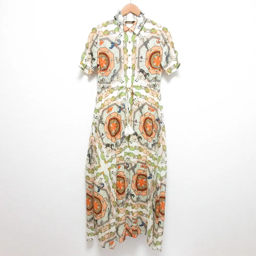 23SS TORY BURCH トリーバーチ メリーゴーランド柄 半袖 シャツドレス ワンピース サイズXS マルチカラー