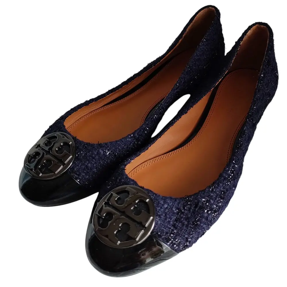 TORY BURCH トリーバーチ ツイード フラットパンプス サイズ7.5 24.5cm相当 ネイビー