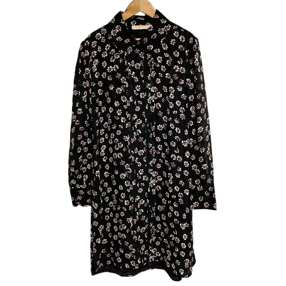 TORY BURCH トリーバーチ フラワープリント プリーツシャツワンピース 8 ブラック