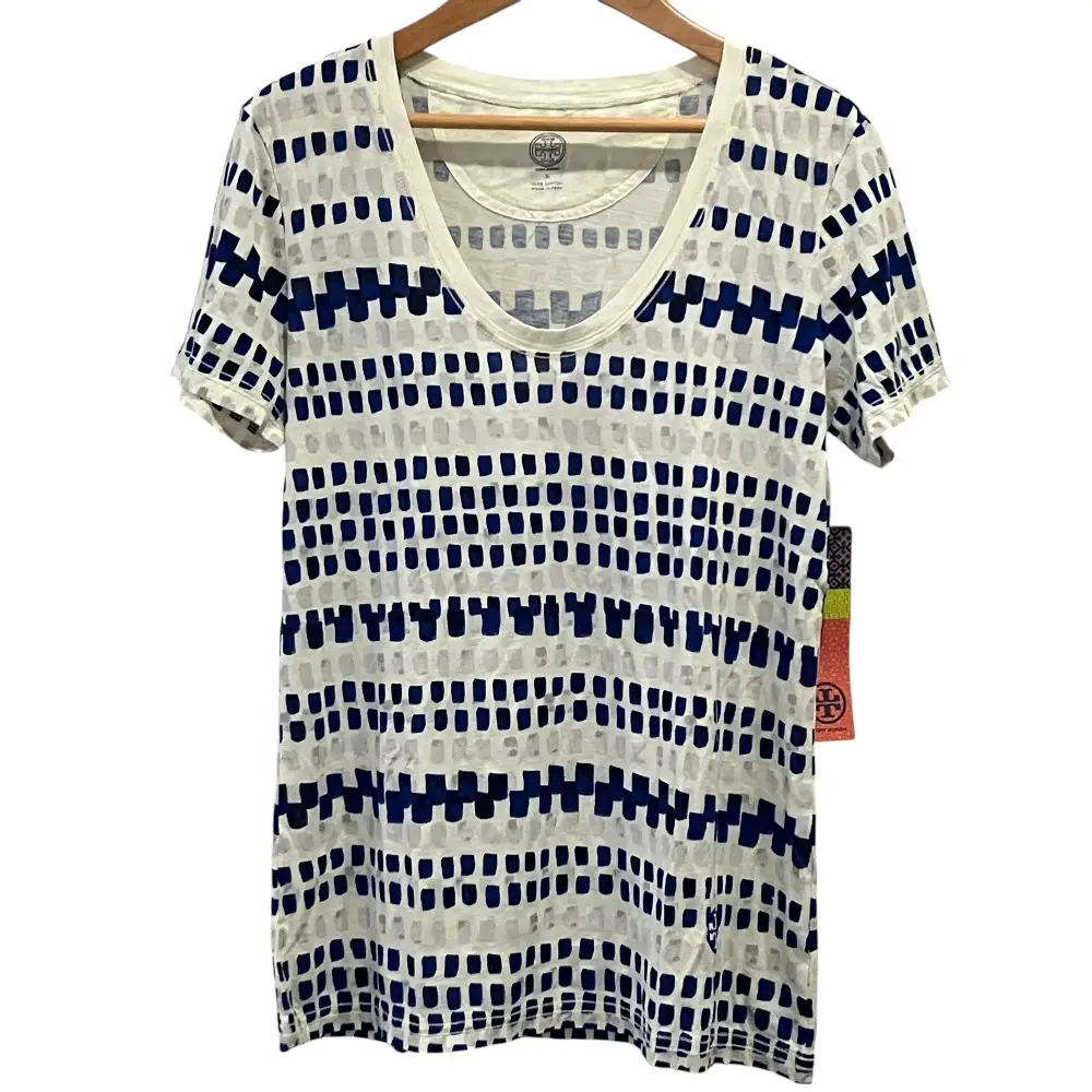 TORY BURCH トリーバーチ タイル柄 半袖 カットソー Tシャツ S ホワイト ブルーの買取実績【2025年9月買取】
