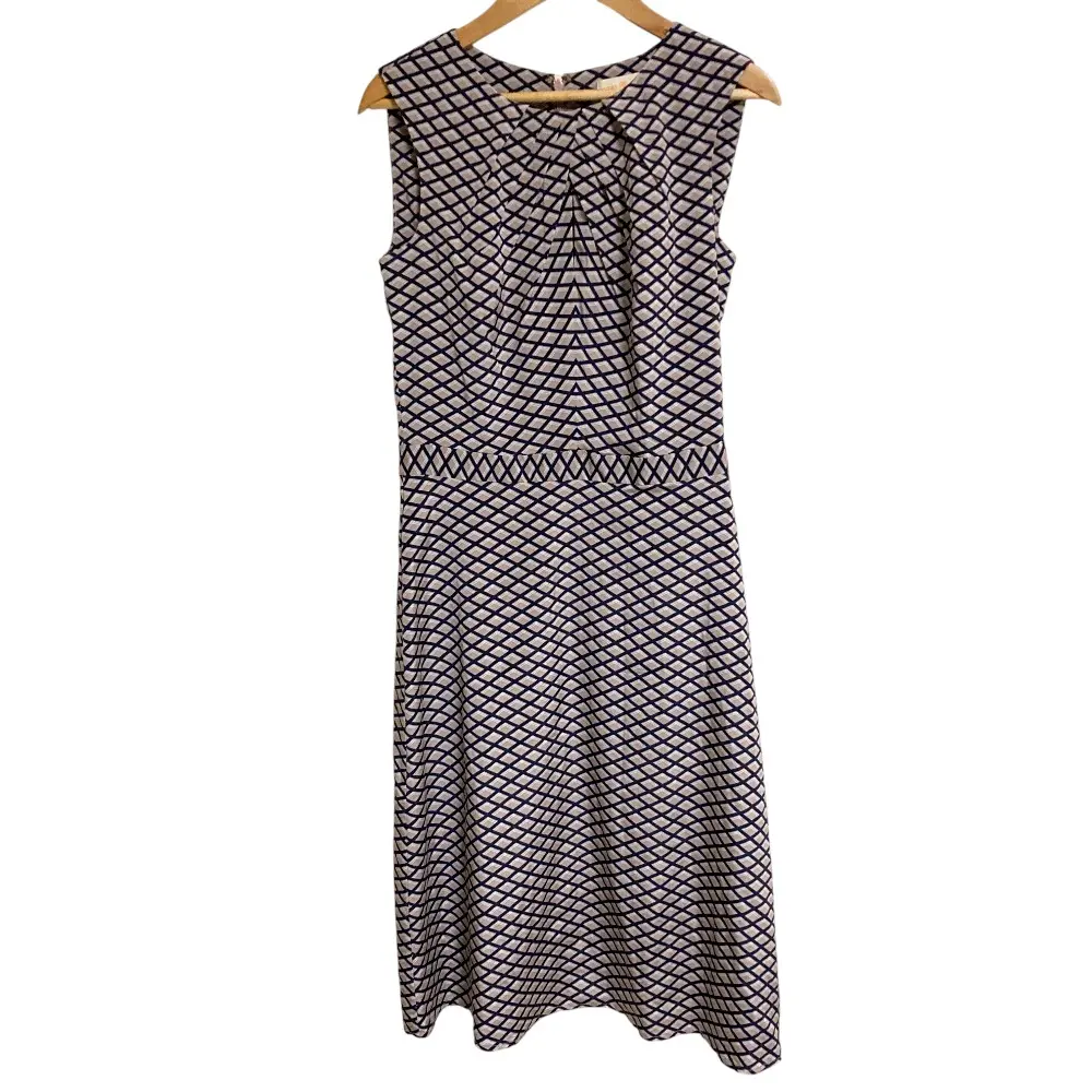 TORY BURCH トリーバーチ 幾何学柄ノースリーブワンピース 0 グレー ネイビー
