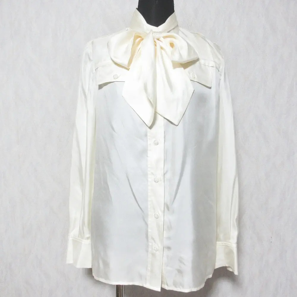 TORY BURCH トリーバーチ HOLLY BLOUSE シルク100％ 長袖 ボウタイシャツ ブラウス 2 アイボリー