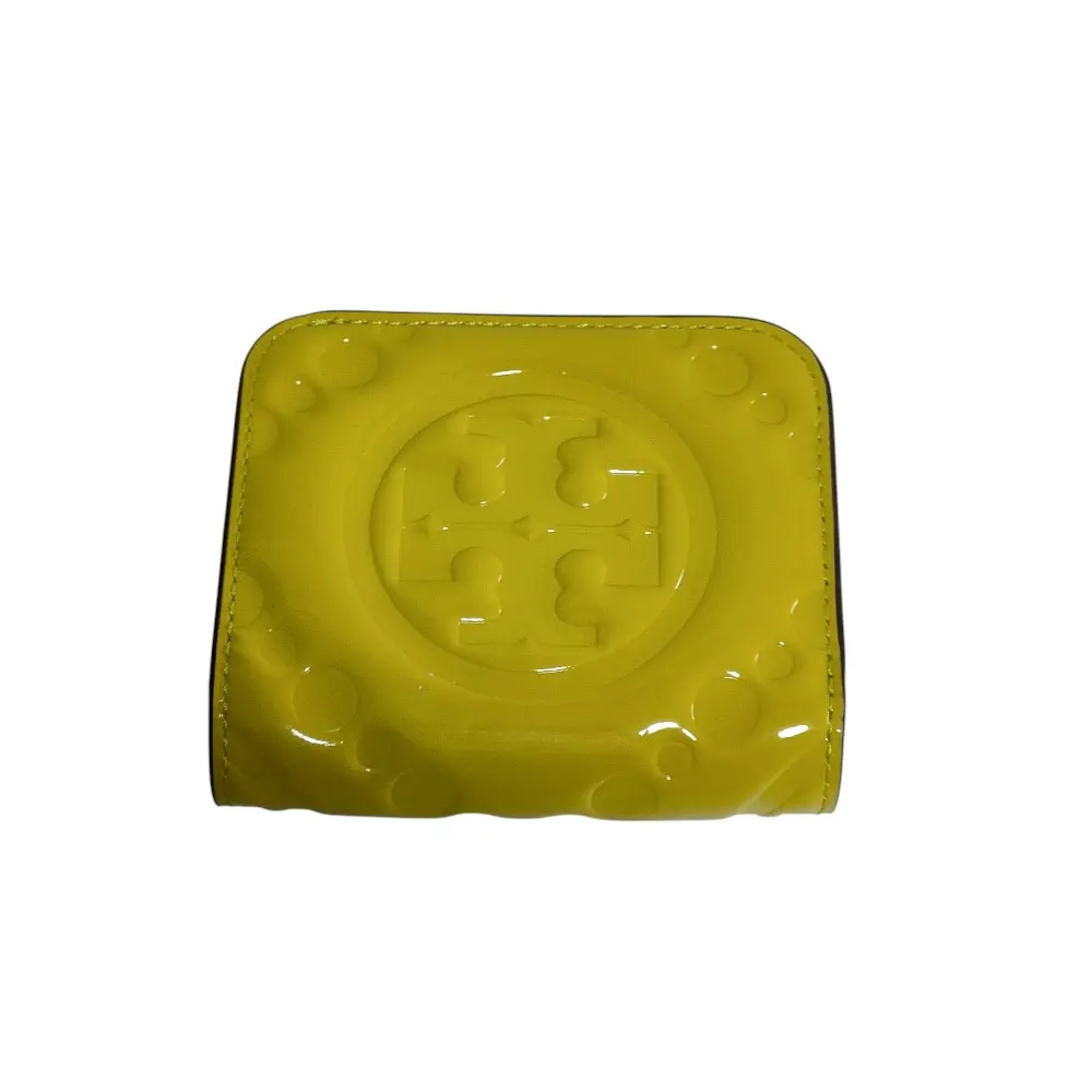 TORY BURCH トリーバーチ Tモノグラム パフィーパテントウォレット イエローグリーン