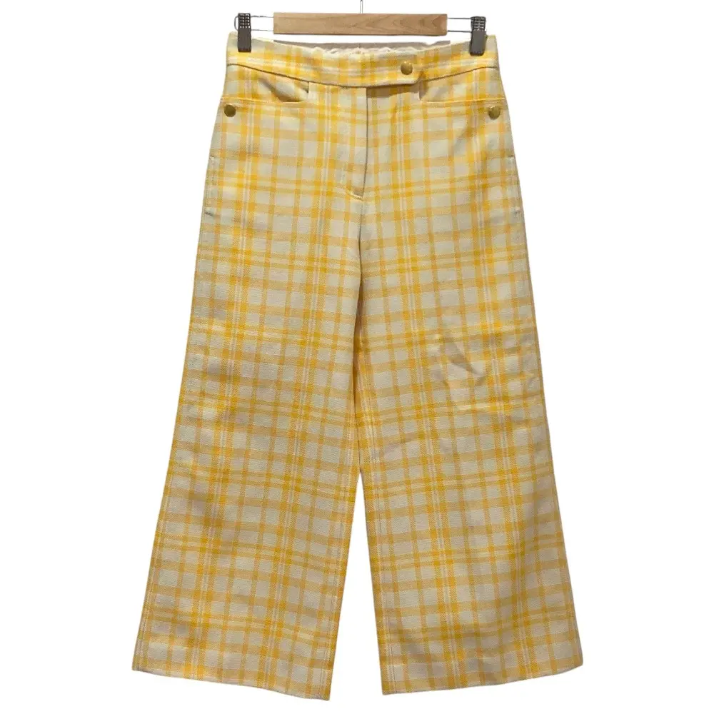 TORY BURCH トリーバーチ チェック柄 ワイド クロップドパンツ 00 ホワイト イエロー
