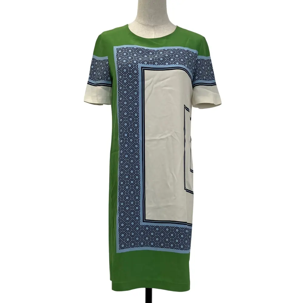 TORY BURCH トリーバーチ ショートスリーブ シルクワンピース 2 ライトグリーン マルチカラー