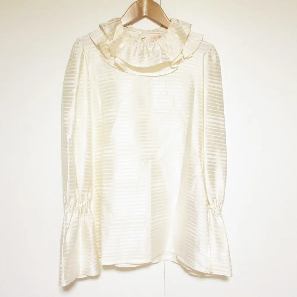 TORY BURCH トリーバーチ キーネック ボーダー シルク ブラウス サイズ6 アイボリー