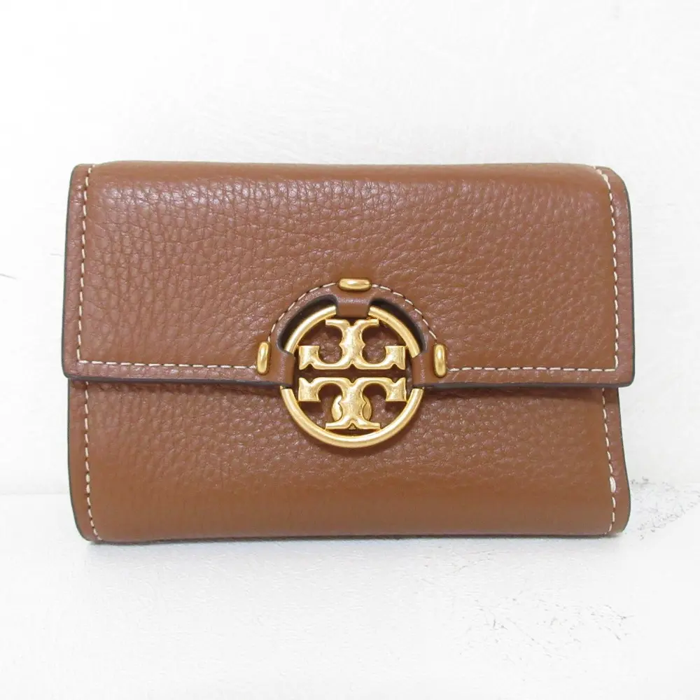 TORY BURCH トリーバーチ ミラー ミディアム フラップ ウォレット レザー ロゴプレート 三つ折り財布 ブラウン