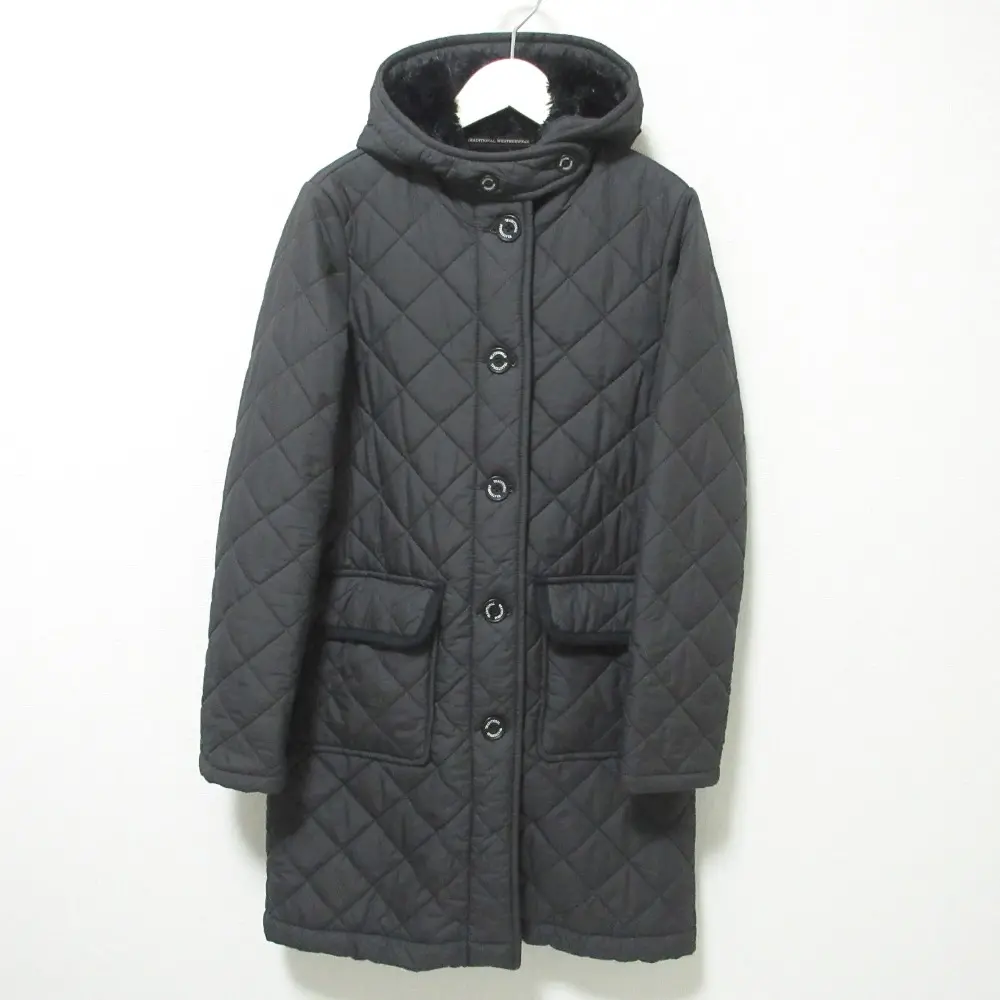 Traditional Weatherwear トラディショナルウェザーウェア GRANGE グランジ 裏ボア フーデッド キルティングコート 36 ブラック