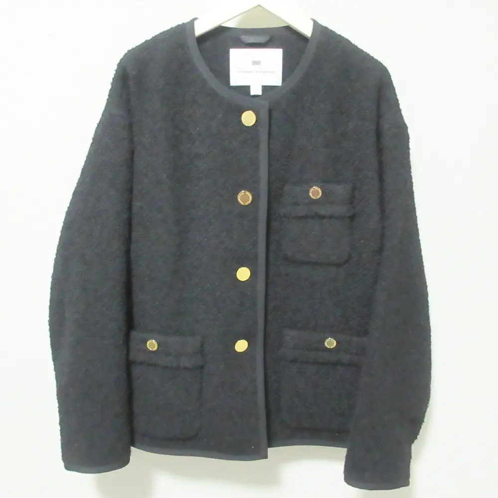 Traditional Weatherwear トラディショナルウェザーウェア ROUND COLLAR JACKET 金ボタン ツイード ノーカラージャケット S ブラック