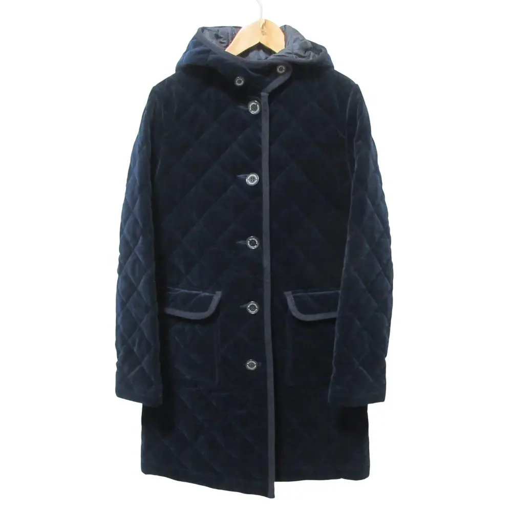 TraditionalWeatherwear トラディショナルウェザーウェア ベロア フーデッド キルティングコート 34 ネイビー