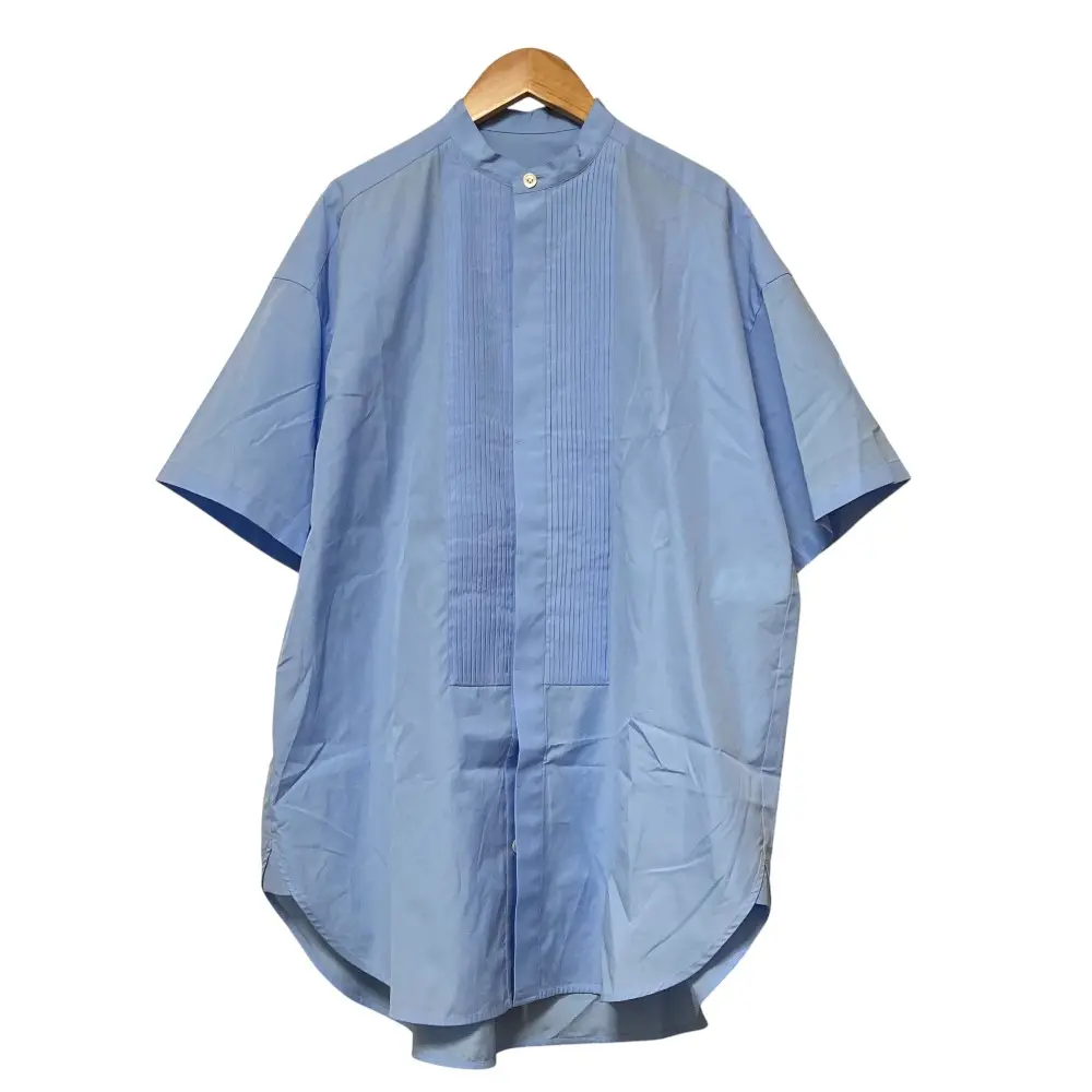 Traditional Weatherwear トラディショナルウェザーウェア BIG TUCK UP N/C PIN TUCK S/S 半袖 シャツ ブラウス XS ブルー