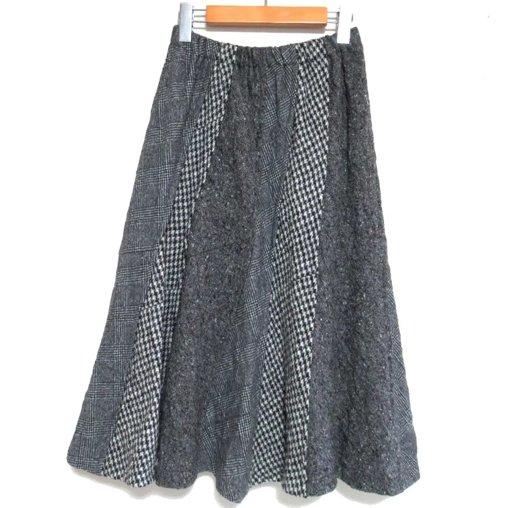 AD2007 tricot COMME des GARCONS トリココムデギャルソン チェック×千鳥柄 切り替え イージー フレアスカート グレー系