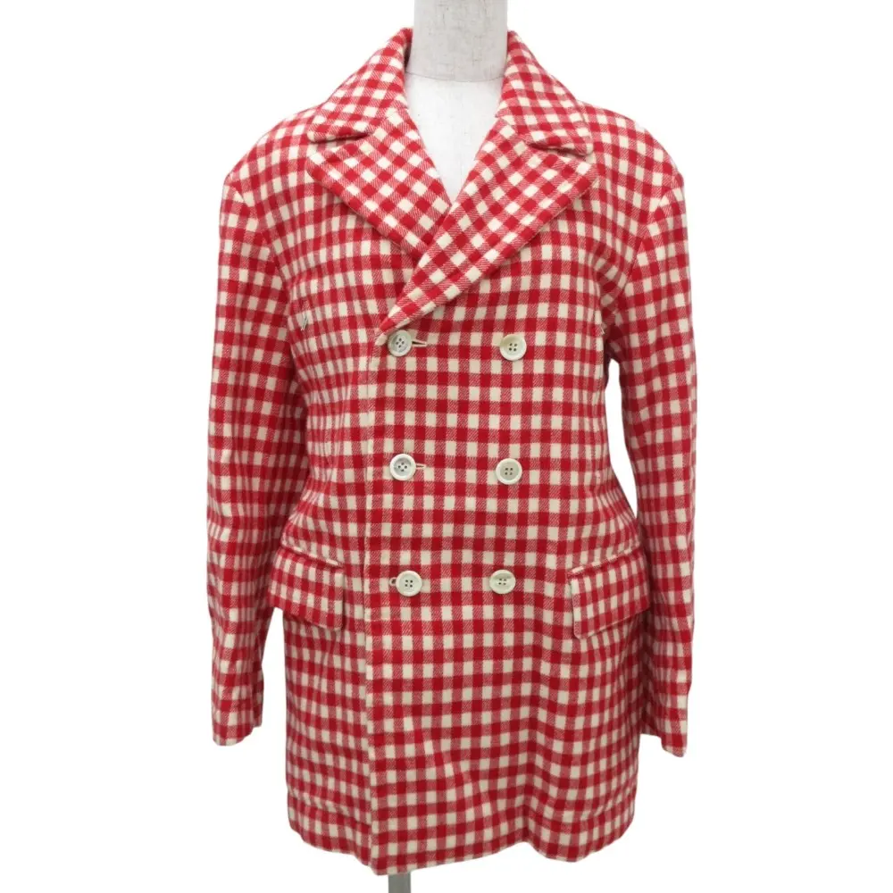AD2000 tricot COMME des GARCONS トリココムデギャルソン ヴィンテージ チェック柄 Pコート TJ-04025M サイズM レッド