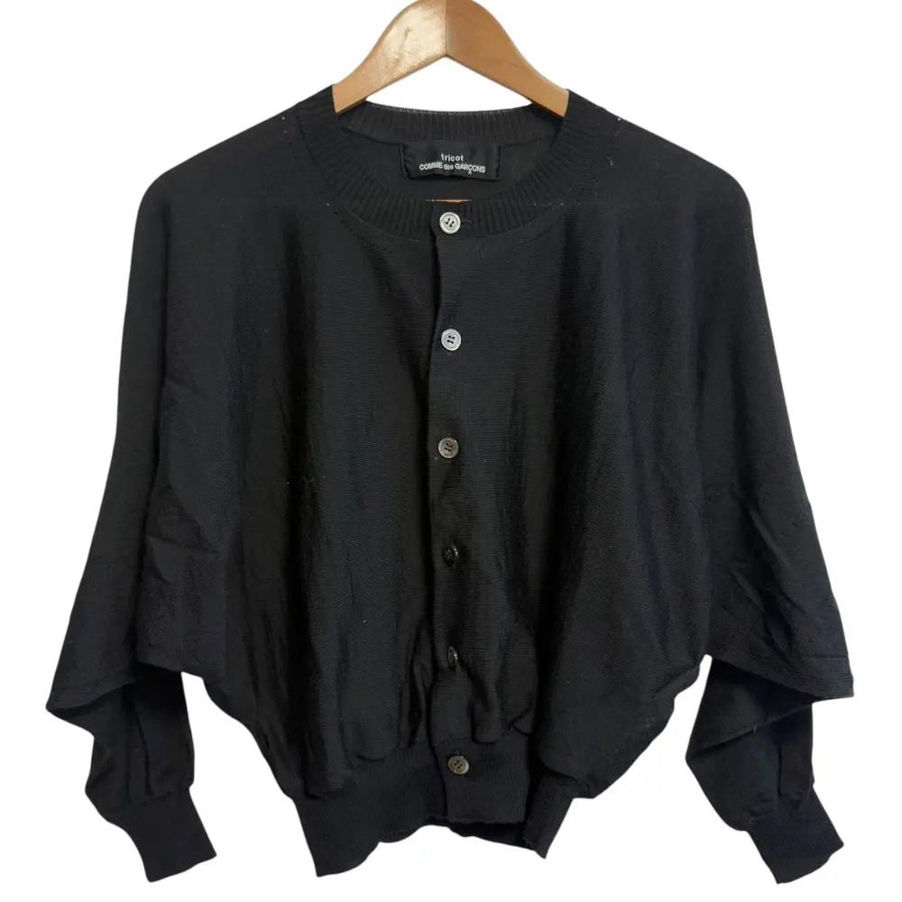 tricot COMME des GARCONS トリココムデギャルソン 長袖 クルーネック ドルマンスリーブ ショート丈 ニットカーディガン ブラック