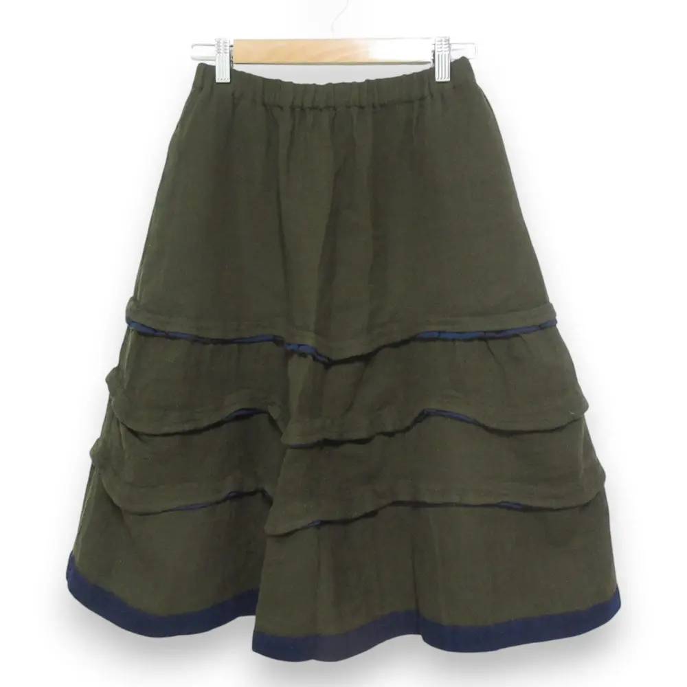 08AW tricot COMME des GARCONS トリココムデギャルソン ウール縮絨 ミモレ丈 ティアード イージースカート TB-S019 カーキ
