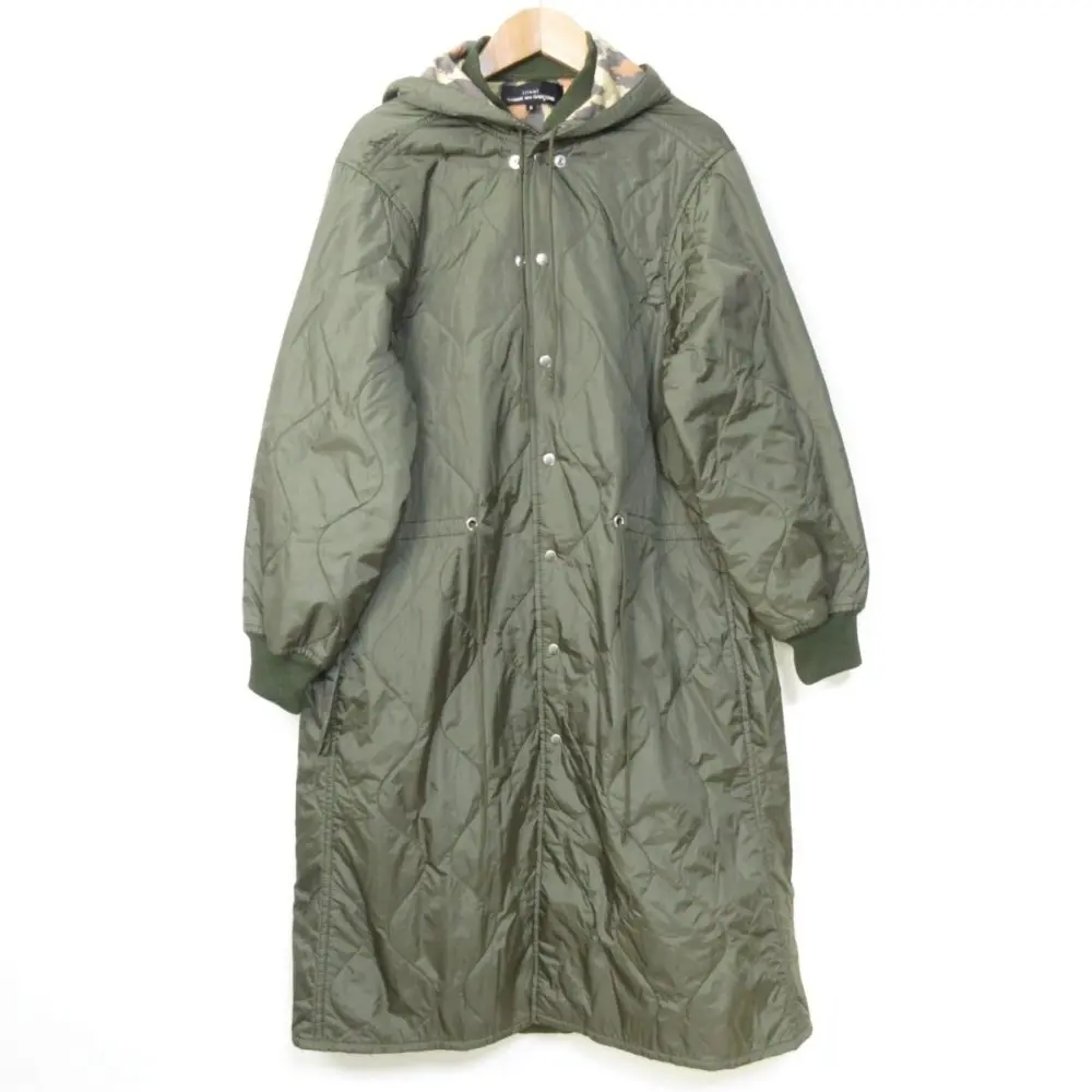 tricot COMME des GARCONS トリココムデギャルソン 裏地レオパード柄 ロング丈 フーデッドキルティングコート AD2019 S カーキ