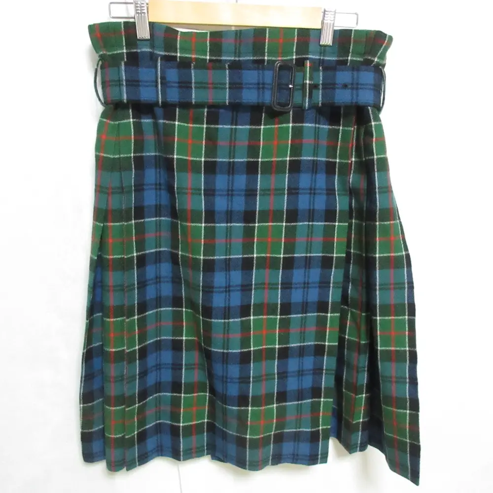 tricot COMME des GARCONS トリココムデギャルソン チェック柄 ウール ひざ丈 ベルテッドラップスカート S グリーン×ブルー