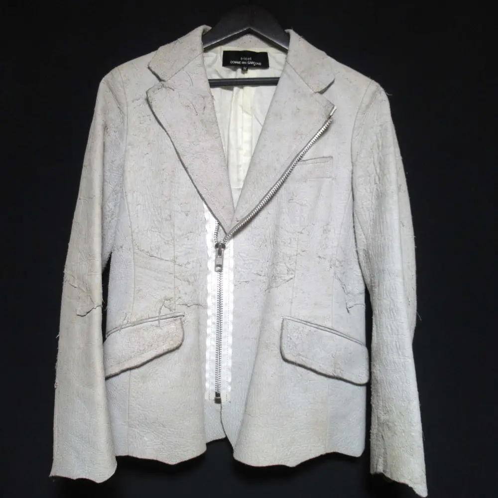 tricot COMME des GARCONS トリココムデギャルソン AD2004 ジップアップ デストロイ レザージャケット TN-J001 Mサイズ グレー