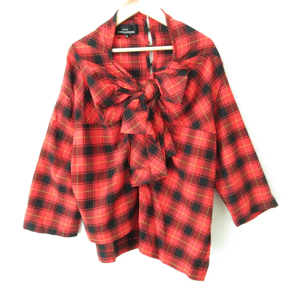 tricot COMME des GARCONS トリココムデギャルソン タータンチェック リボンデザイン プルオーバー 変形シャツ TL-B024 M