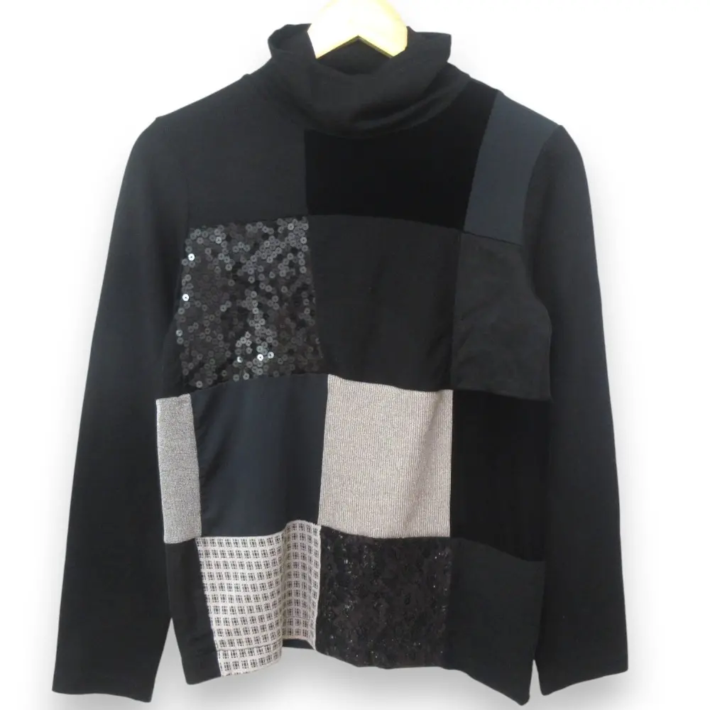 AD1999 tricot COMME des GARCONS トリココムデギャルソン 異素材パッチワーク タートルネック 長袖 カットソー ブラック