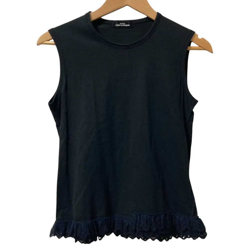 AD2001 tricot COMME des GARCONS トリココムデギャルソン 裾レース ノースリーブ カットソー ブラック