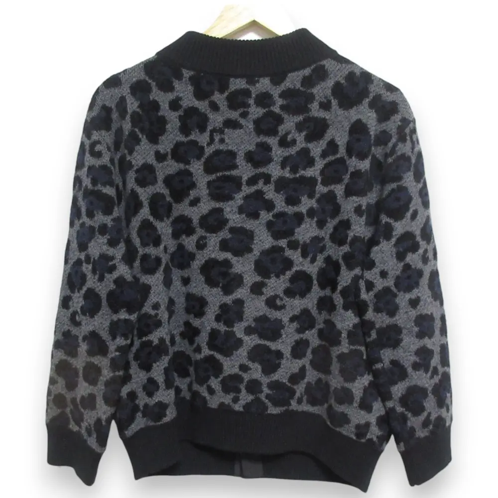 tricot COMME des GARCONS トリココムデギャルソン バックボタン レオパード柄 長袖 ニットセーター S グレー×ブラック×ブルー