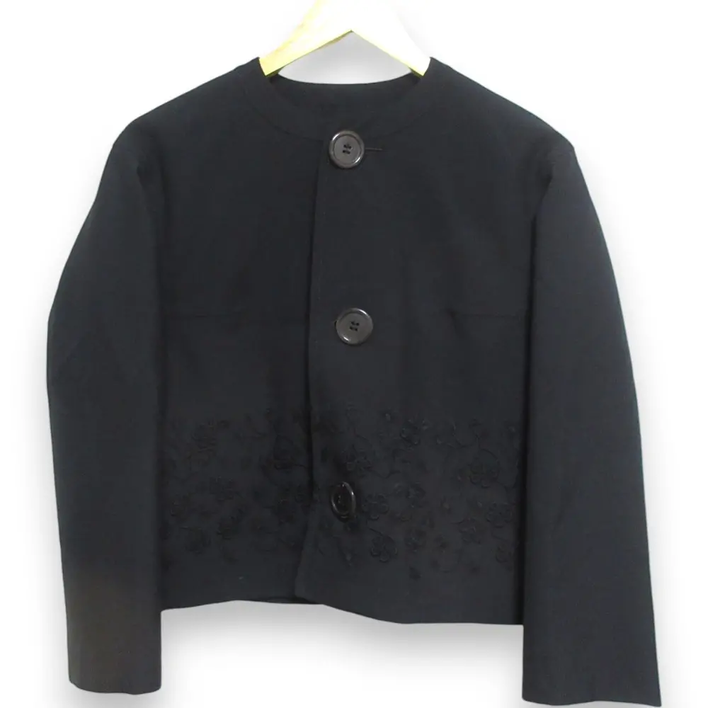 tricot COMME des GARCONS トリココムデギャルソン フラワーエンブロイダリー ウールギャバジンノーカラージャケット M ブラック