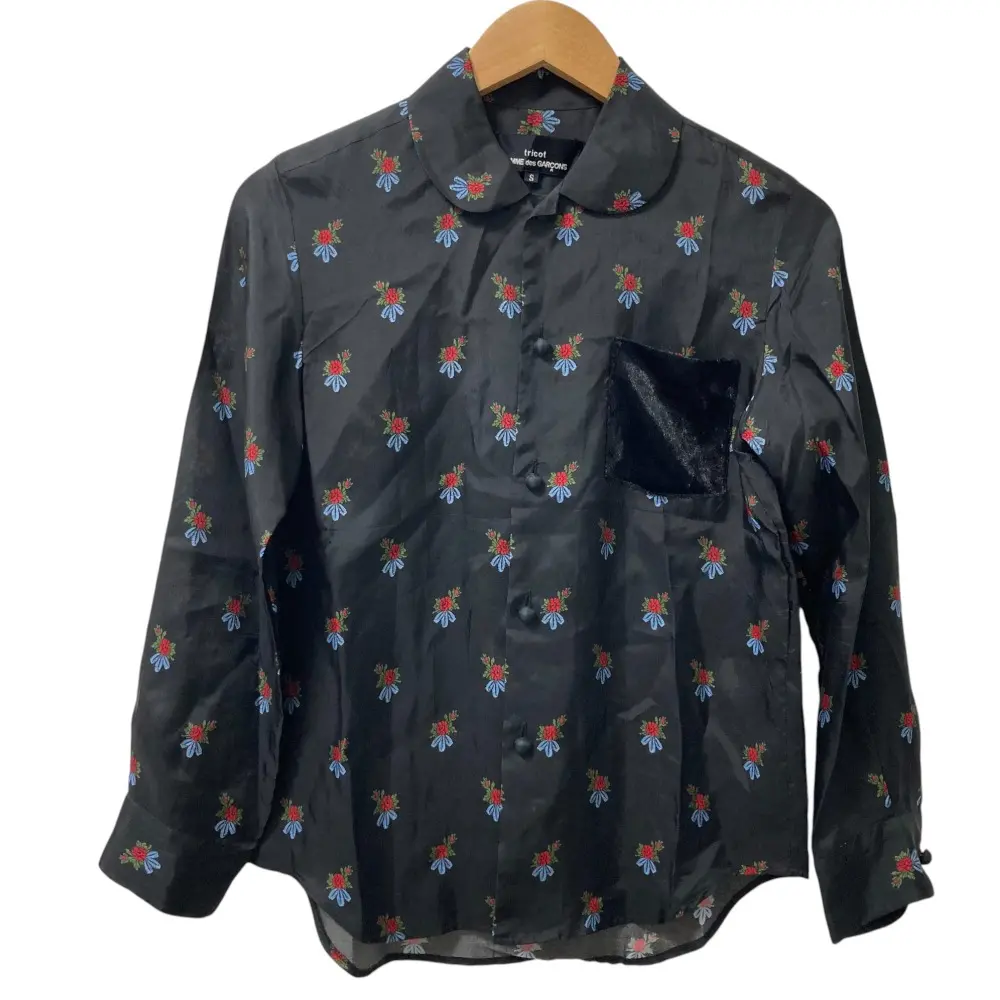 AD2018 tricot COMME des GARCONS トリココムデギャルソン フラワージャガード ロングスリーブ シャツ TB-B004 サイズS ブラック