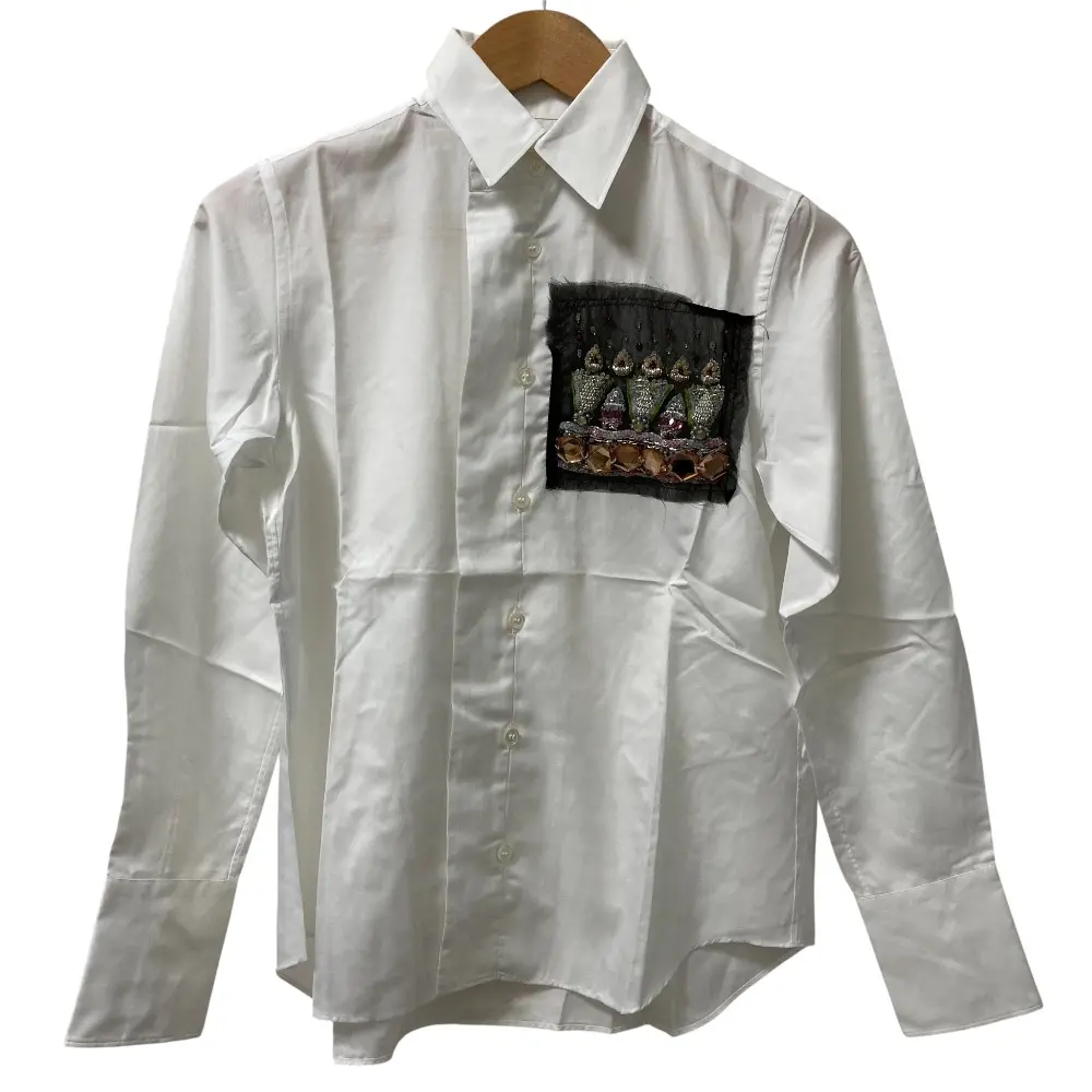 tricot COMME des GARCONS トリココムデギャルソン ビジュー装飾 ロングスリーブシャツ TO-B005 AD2004 サイズS ホワイト