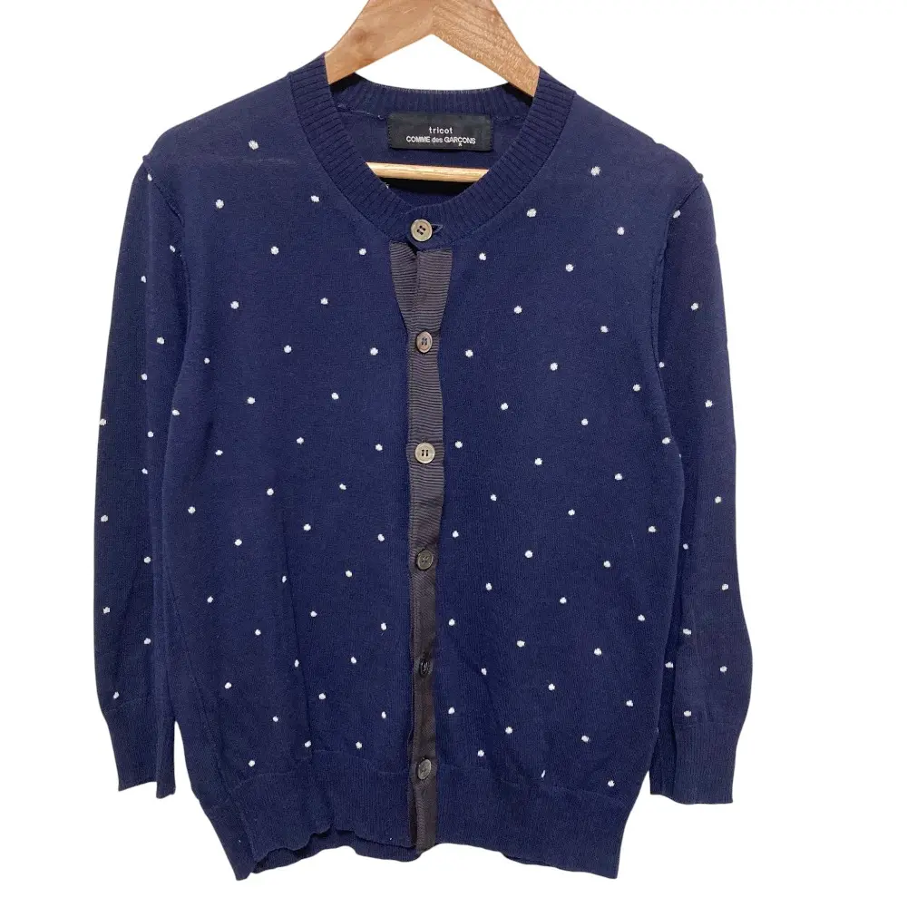 tricot Comme des Garcons トリココムデギャルソン ドット ジャガード クルーネック ニットカーディガン TI-N017 ネイビー