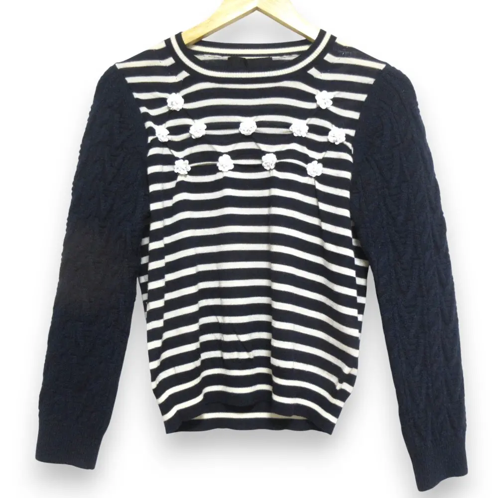 tricot COMME des GARCONS トリココムデギャルソン AD2017 ケーブルニットスリーブ フラワービジューニット TT-N010 ネイビー