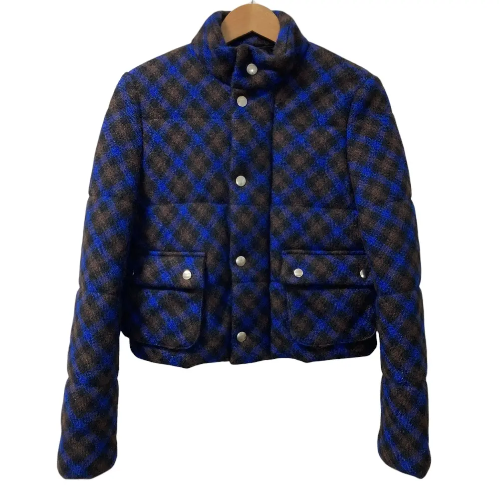 AD2005 tricot COMME des GARCONS トリココムデギャルソン モヘヤブレンド チェック パデッドジャケット サイズM ブルー