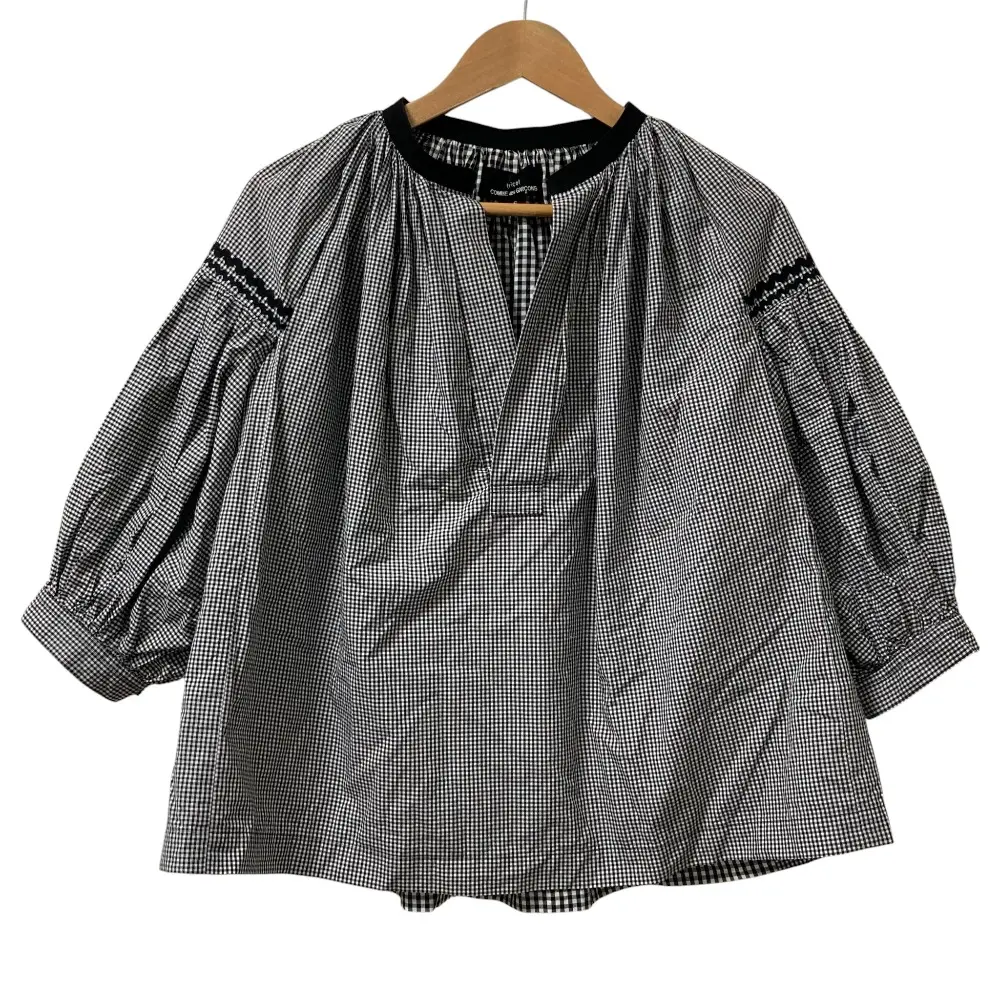 AD2016 tricot COMME des GARCONS トリココムデギャルソン ギンガムチェック パフスリーブブラウス TR-B004 サイズS ブラック