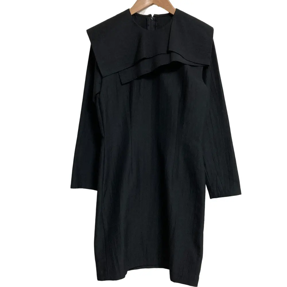 tricot COMME des GARCONS トリココムデギャルソン ウールシルク 長袖 変形カラー ひざ丈 ワンピース サイズM ブラック