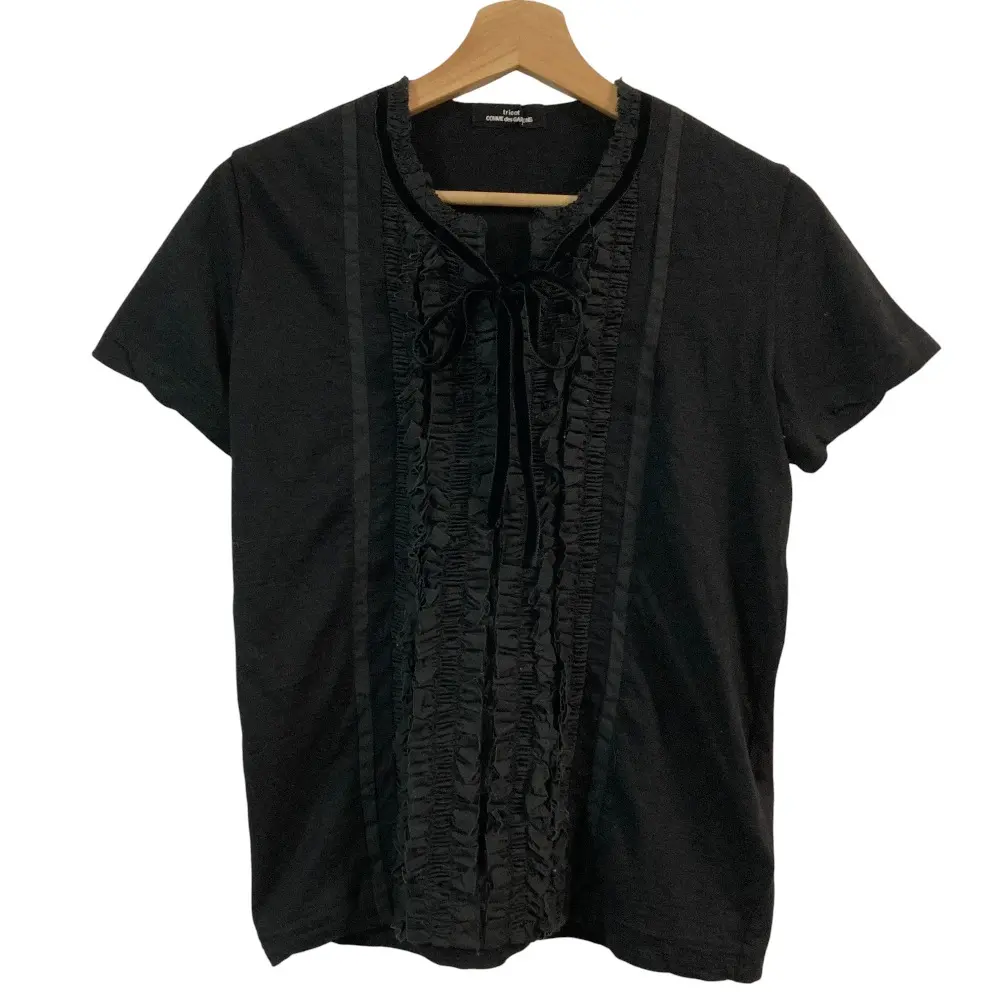 AD2008 tricot COMME des GARCONS トリココムデギャルソン フロントフリル ショートスリーブブラウス ブラック