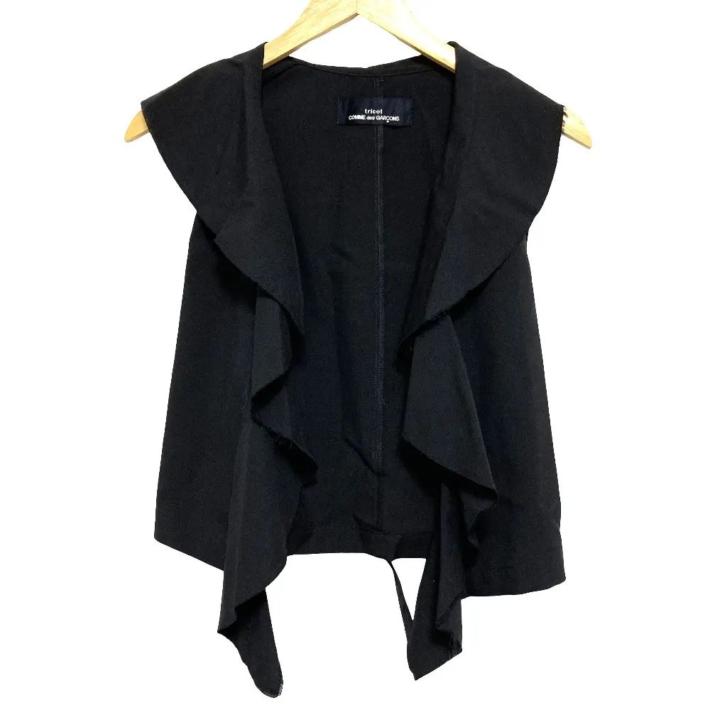 AD1994 tricot COMME des GARCONS トリココムデギャルソン オープンフロント カットオフ フリルベスト ブラック