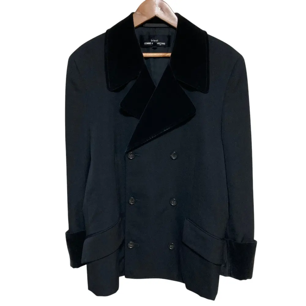 tricot COMME des GARCONS トリココムデギャルソン AD1992 ベルベット切替 ダブルブレスト テーラードジャケット M ブラック