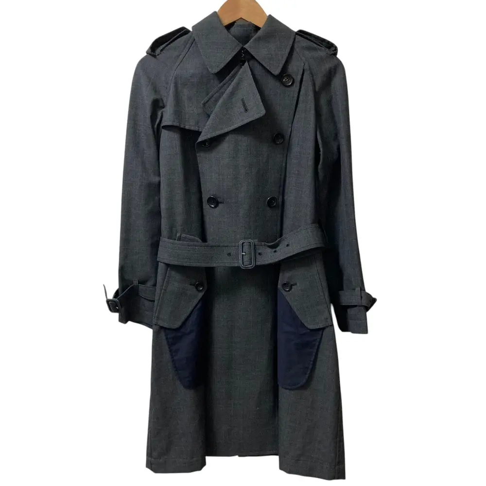 tricot COMME des GARCONS トリココムデギャルソン チェック ベルト付き トレンチコート AD2004 TO-C006 サイズS グレー