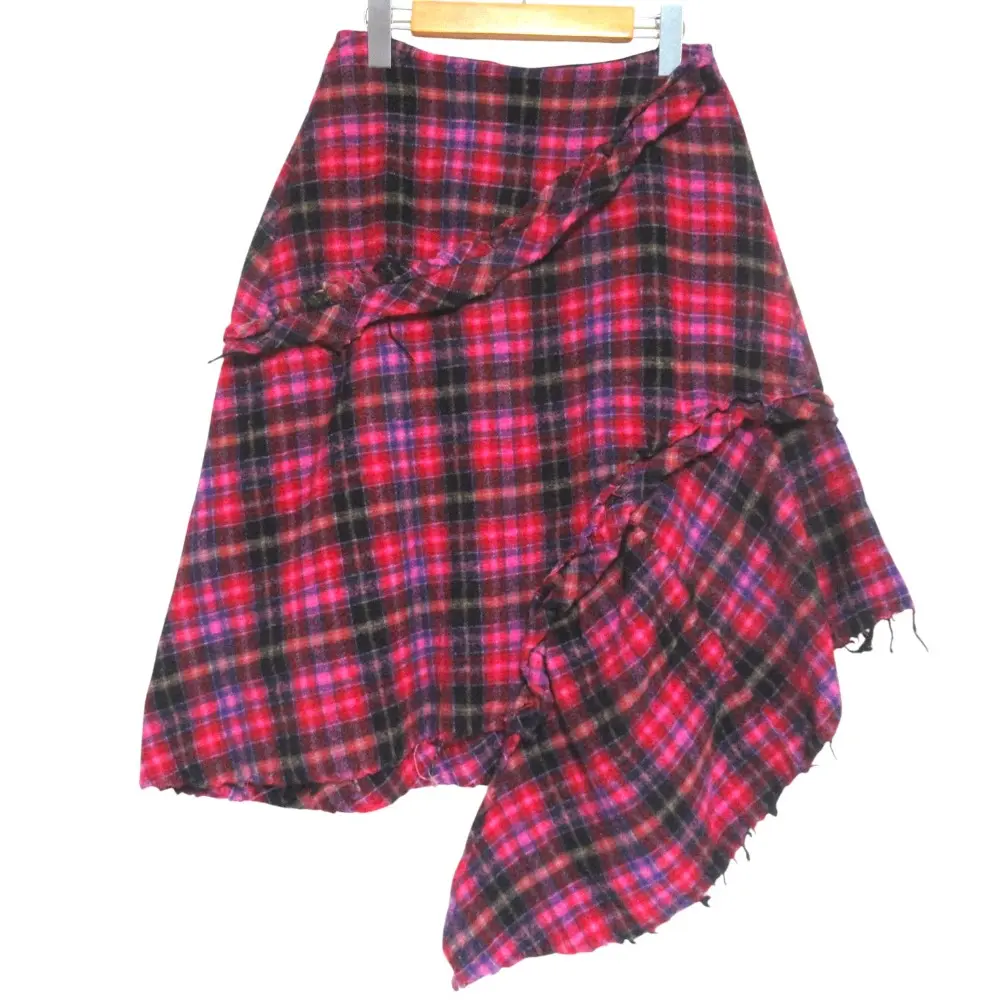 AD2004 tricot COMME des GARCONS トリコ コムデギャルソン ウール縮絨 チェックフリルスカート TN-S056 Mサイズ ピンク