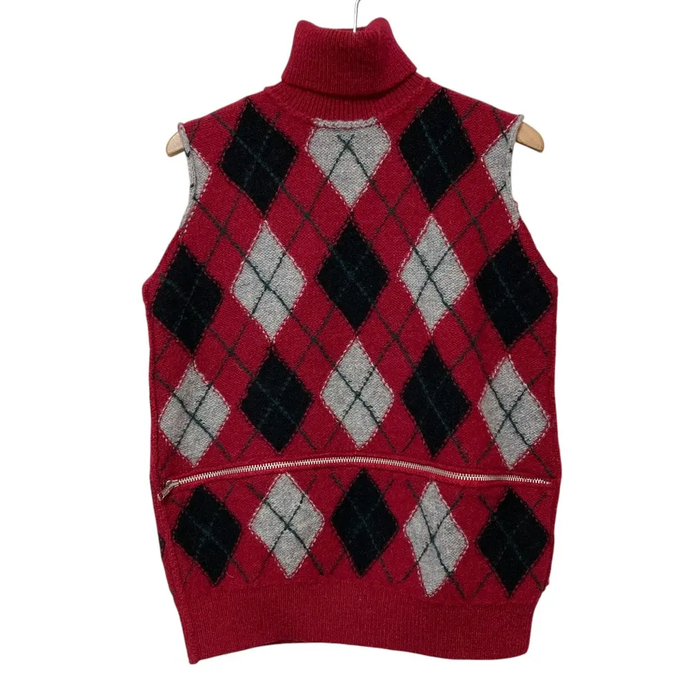 tricot COMME des GARCONS トリココムデギャルソン ジップデザイン アーガイル タートルネック ニット ベスト レッド