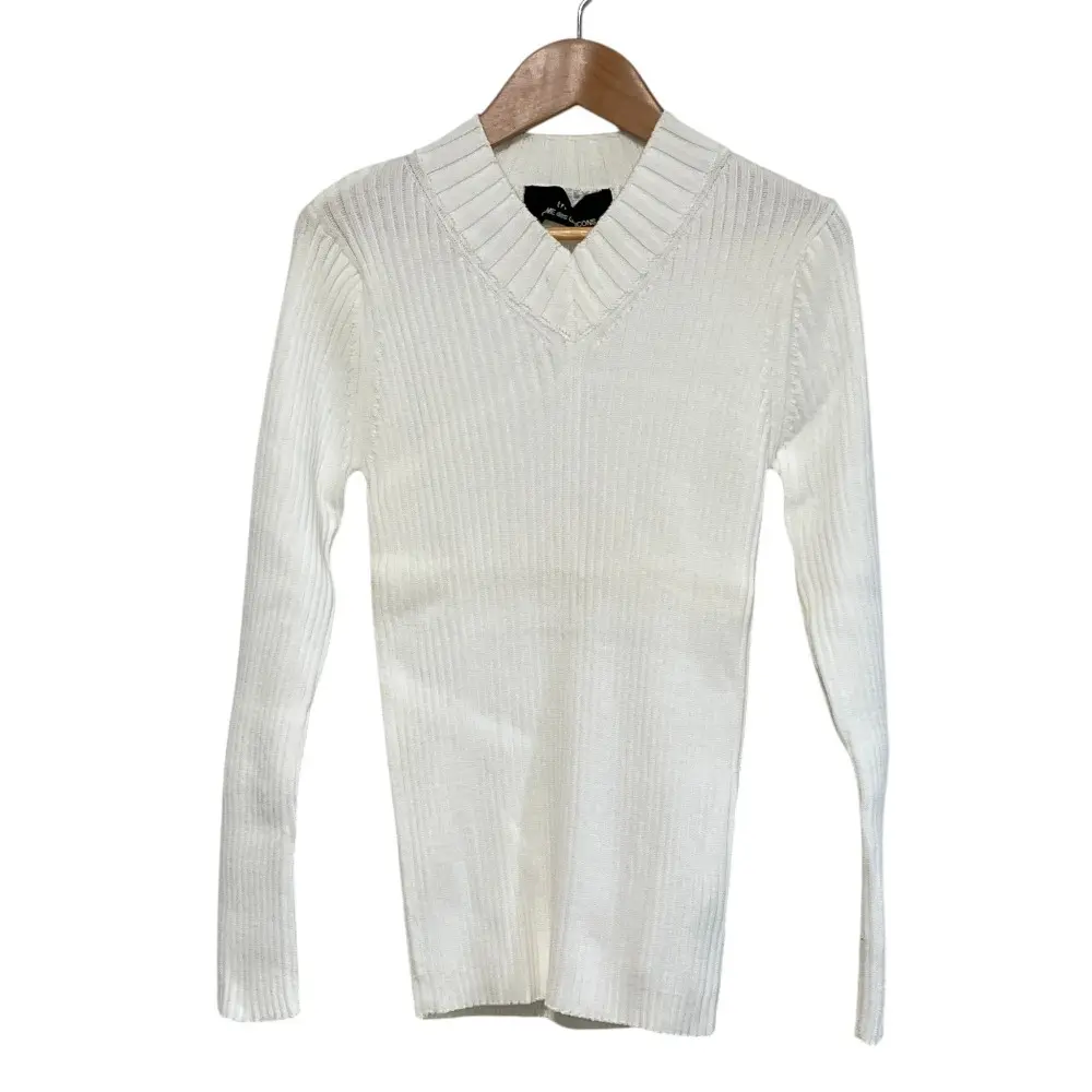 tricot COMME des GARCONS トリココムデギャルソン 90s ヴィンテージ コットン Vネック リブニット セーター ホワイト