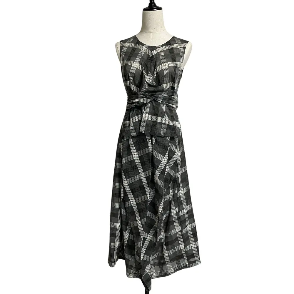 AD1997 tricot COMME des GARCONS トリココムデギャルソン チェック シアー ノースリーブワンピース TA-020090 グレー