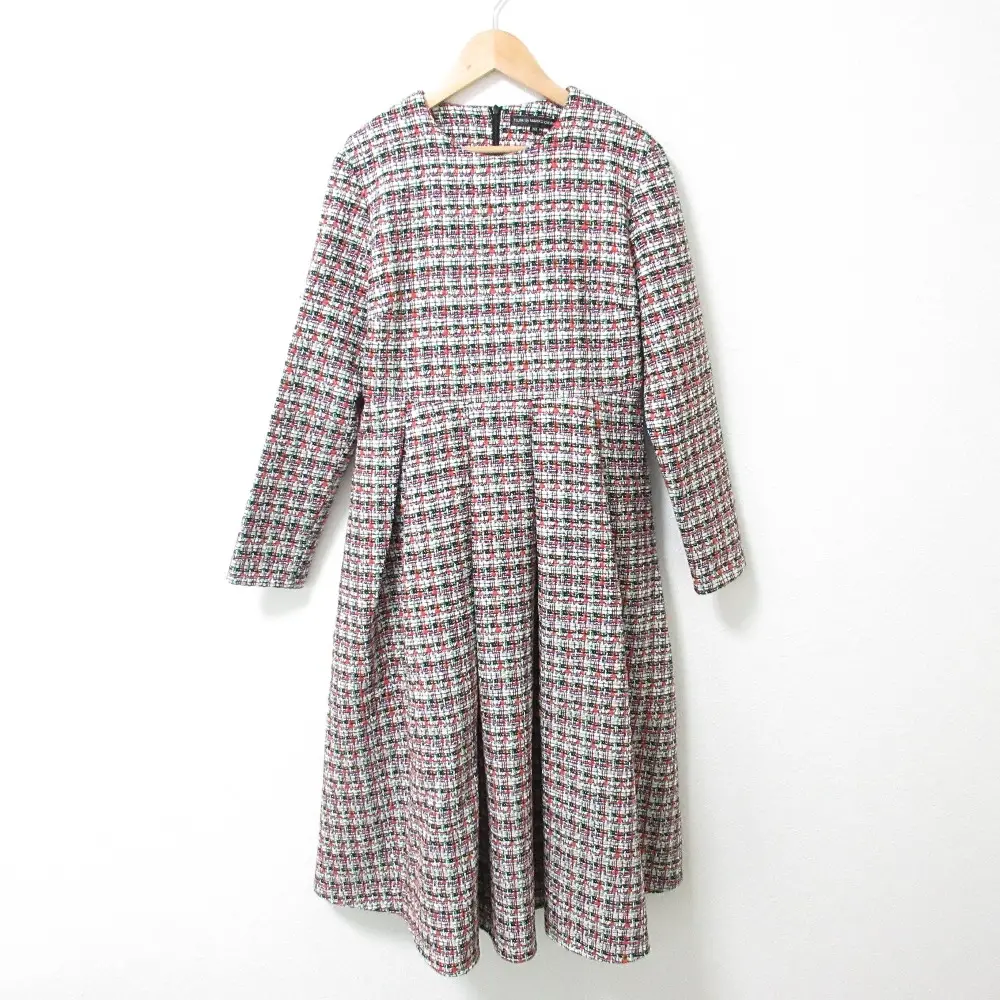 24AW ツルバイマリコオイカワ Muse ウール マルチツイード 長袖 ロング丈 ドレス ワンピース DR-2242610 36 マルチカラー