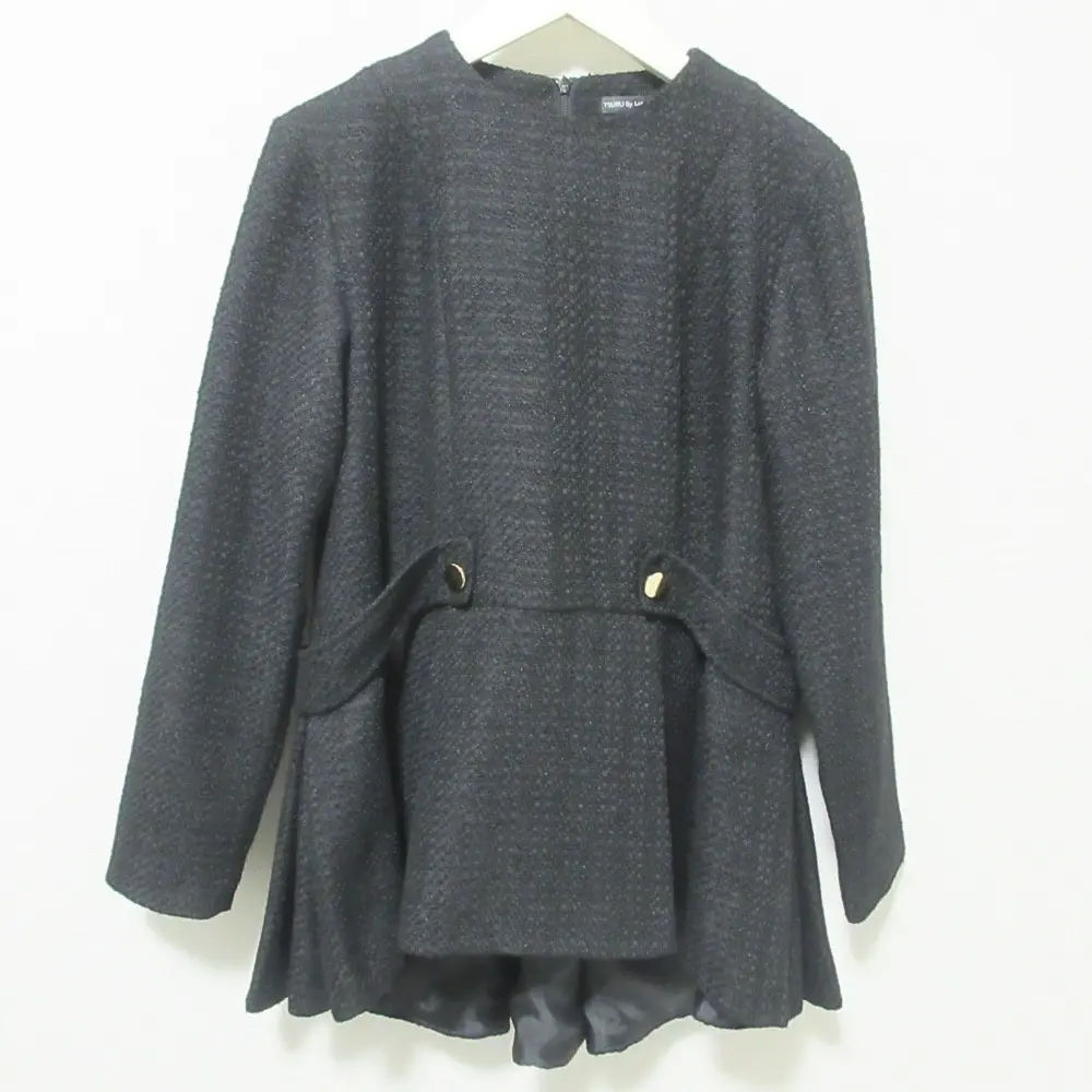 24AW TSURU By MARIKO OIKAWA ツルバイマリコオイカワ 長袖 ツイードブラウス カットソー BL-2242480 36 ブラック