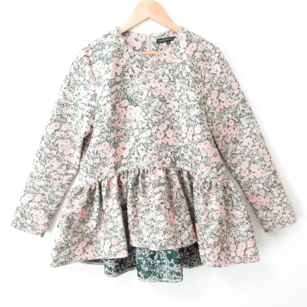 24AW TSURU By MARIKO OIKAWA ツルバイマリコオイカワ Gala BL フラワージャガード ペプラム ブラウス 34 ピンク