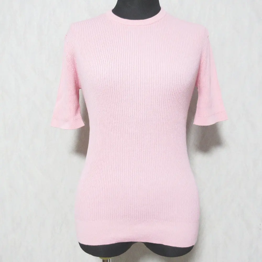 23SS TSURU By MARIKO OIKAWA ツルバイマリコオイカワ Teo 半袖 リブニット プルオーバー カットソー KN-1230230 F ピンク